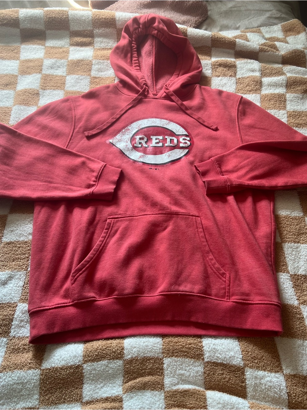 Majestic Red Hooded Sweatshirt with White 'REDS' Logo